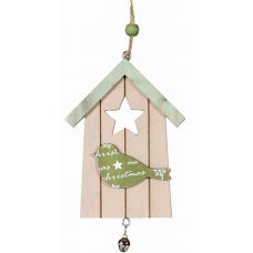 Χριστουγεννιάτικο Ξύλινο Σπιτάκι Πράσινο με Πουλάκι (12cm)